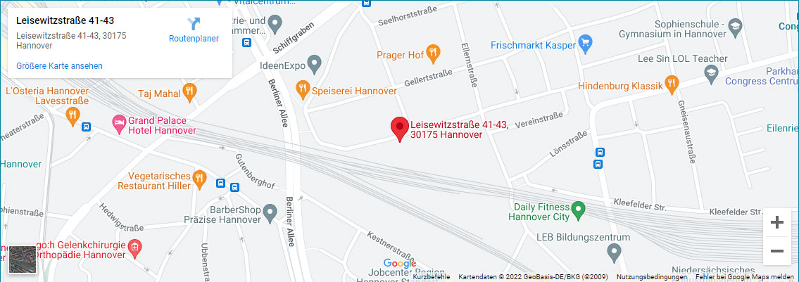 Google Maps: Leisewitzstraße 41-43, 30175 Hannover